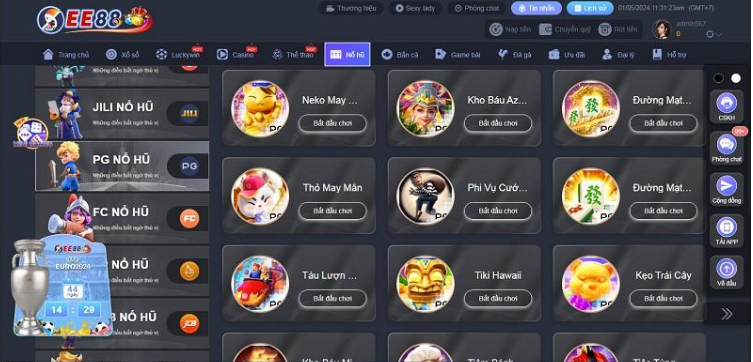 Sân cược nổi bật với đa dạng các trò chơi nổ hũ EE88